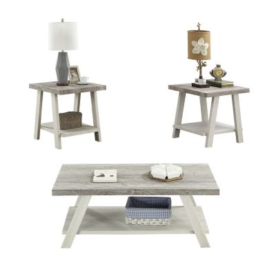 3-Piece Wood Coffee Table Set in Weathered