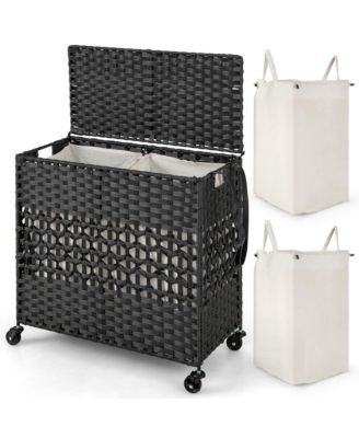 110L Laundry Hamper with Wheels Clothes Basket Lid and Handle and 2 Liner Bags