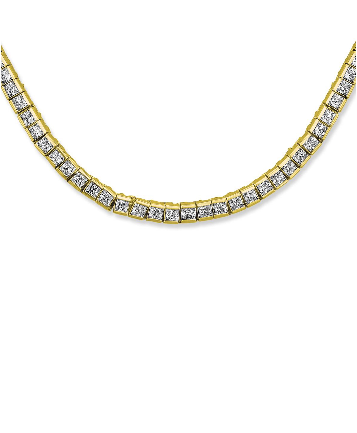 Bling Jewelry Classic Cubic Zirconia Cz Square Princess Cut Channel Set Tennis Necklace Collar For Women Prom Gold Plated - Gold-tone
