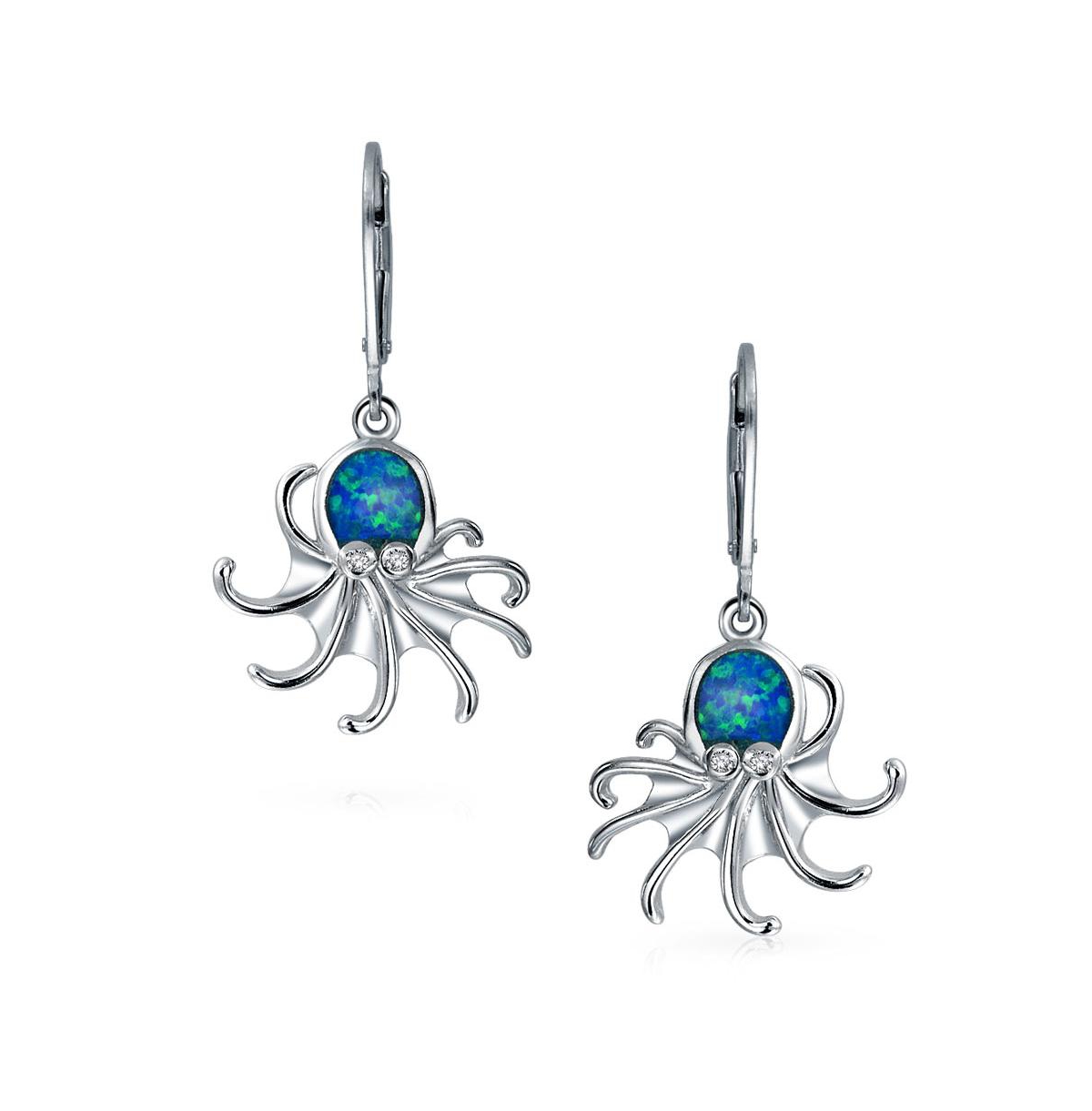 Bling Jewelry Nautical SyntheticOpal Marine Life Lever back Octopus Dangle Earrings For Women For Sterling Silver - Blue