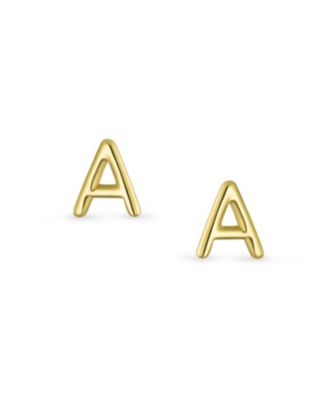 ABC Minimalist Yellow 14K Gold Capital Block Alphabet Letter Initial Stud Earrings Safety Ball Screwback Posts