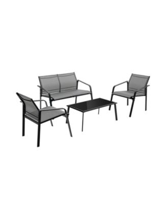 4 Pieces Patio Furniture Set with Armrest Loveseat Sofas and Glass Table Deck