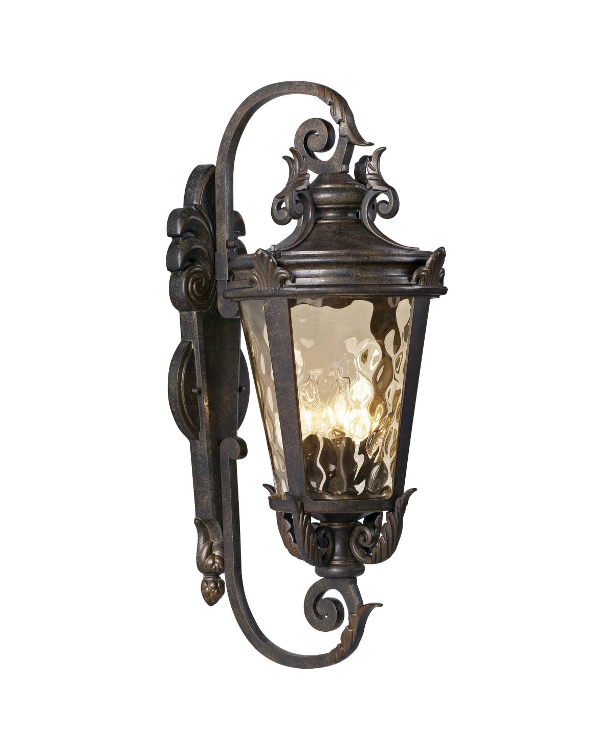 Casa Marseille Rustic Industrial Outdoor Wall Light Fixture Warm Bronze Scroll 27 1/2" Hammered Glass for Exterior House Porch Patio O
