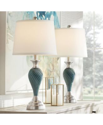 Arden 25" High Twist Column Modern Coastal Table Lamps Set of 2 Green-Blue Glass Living Room Bedroom Bedside House