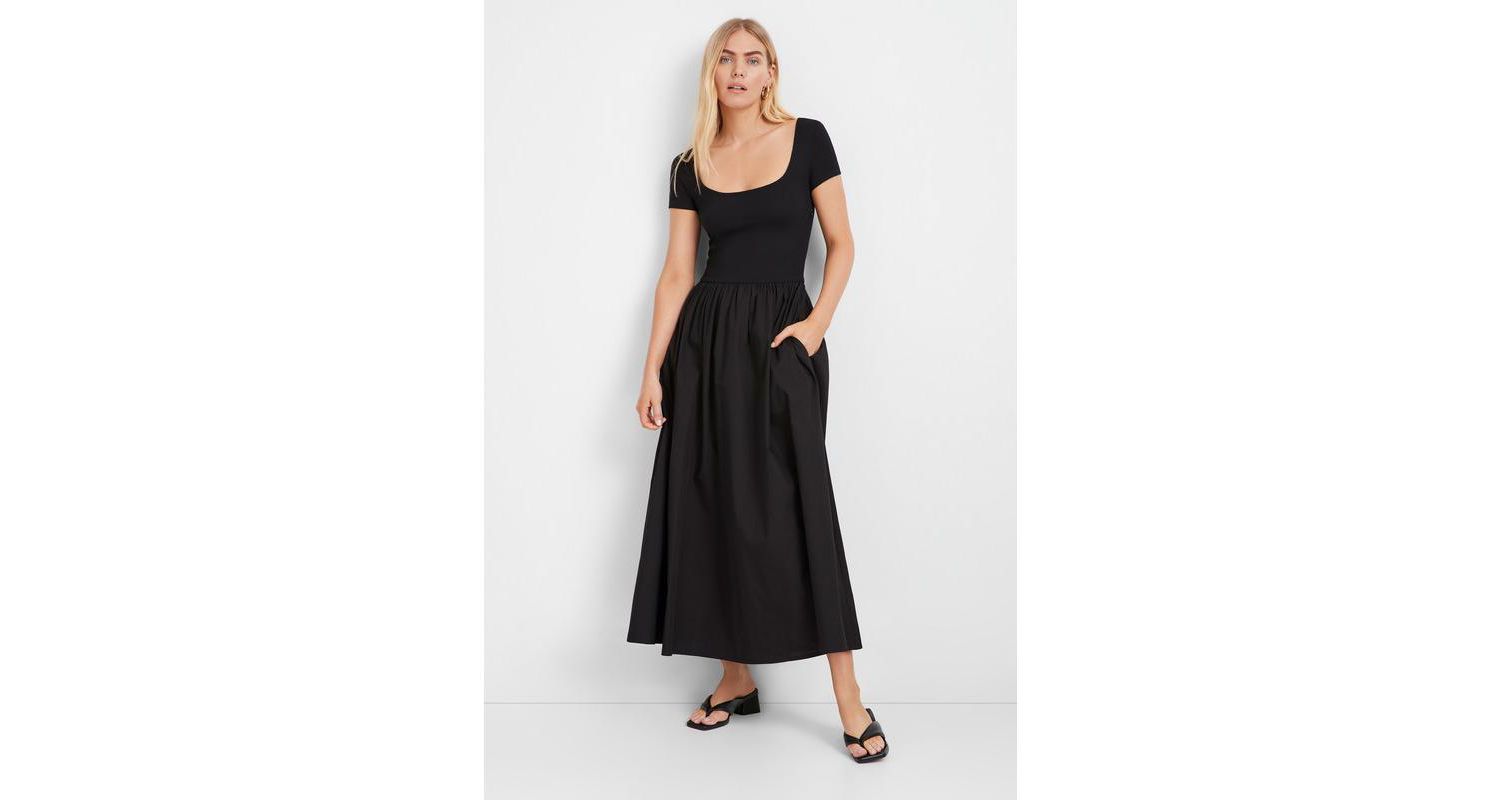 Women's Sierra Fitted A-Line Midi Dress with Cotton Skirt and Pockets