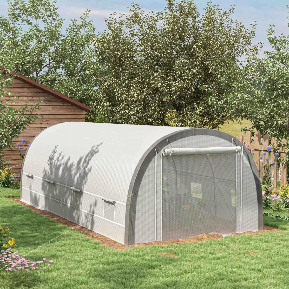 Outsunny Upgraded Tunnel Greenhouse w/ Mesh Door and Windows, Plant Labels