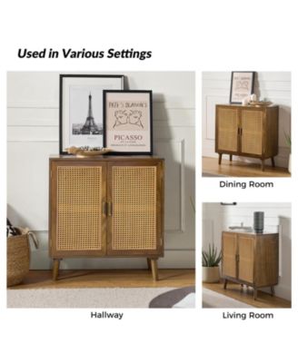 Accent Storage Rattan Cabinet  Cupboard Console Table for Dining Room