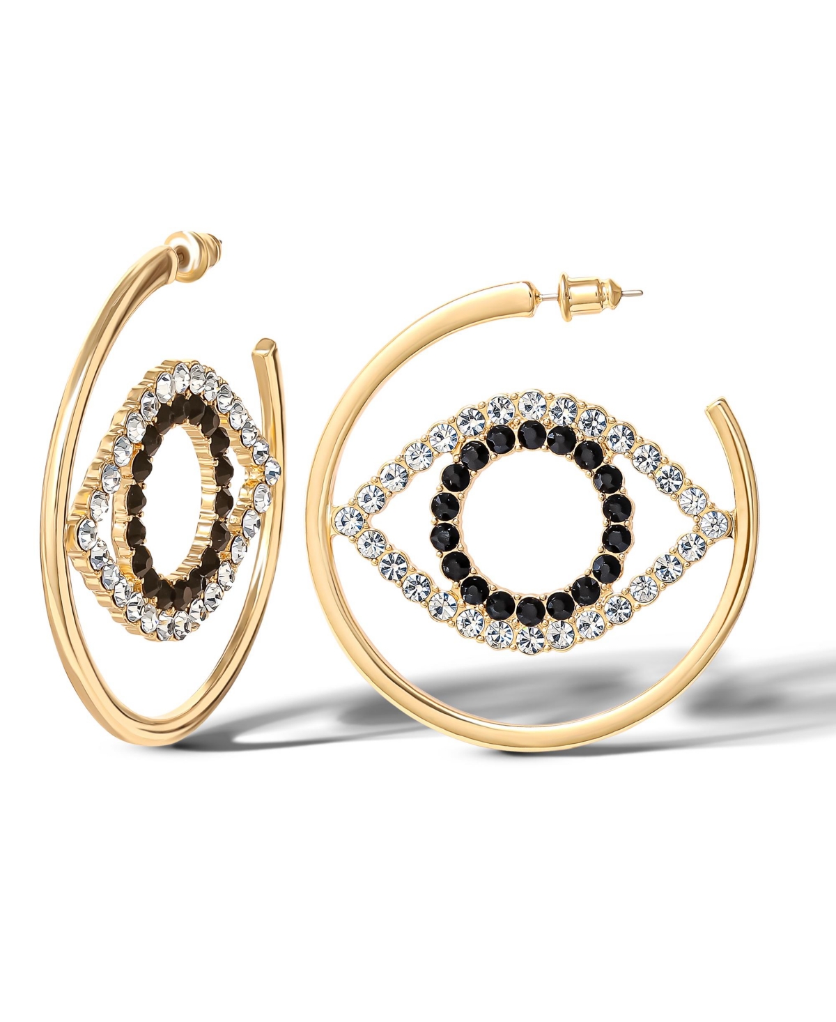 Yellow Gold Plated Iron Glass Stone Crystal Eye Hoop Earrings - Gold tone