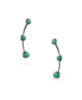 Minimalist 3 Blue Natural Turquoise Curved Ear Pin Warp Climbers Earrings Ear Crawlers Sterling Silver