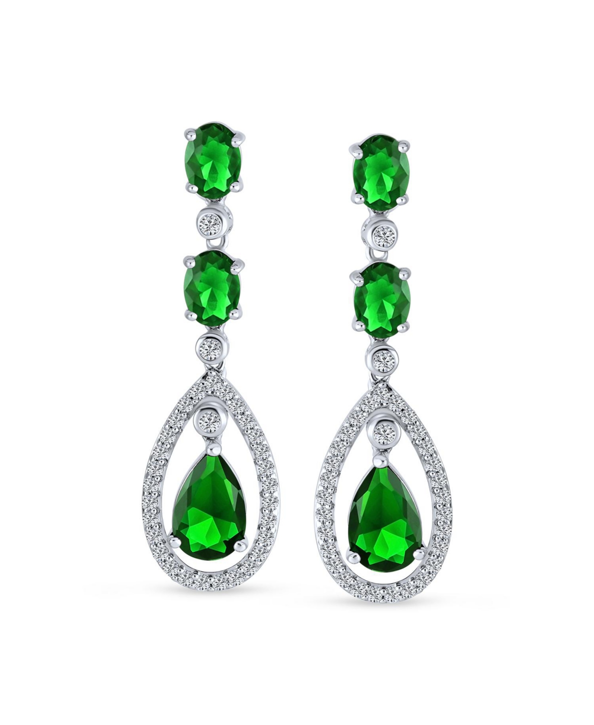 Bling Jewelry Fashion Art Deco StyleCubic Zirconia Halo Teardrop Cz Statement Dangle Chandelier Earrings For Women Party - Green