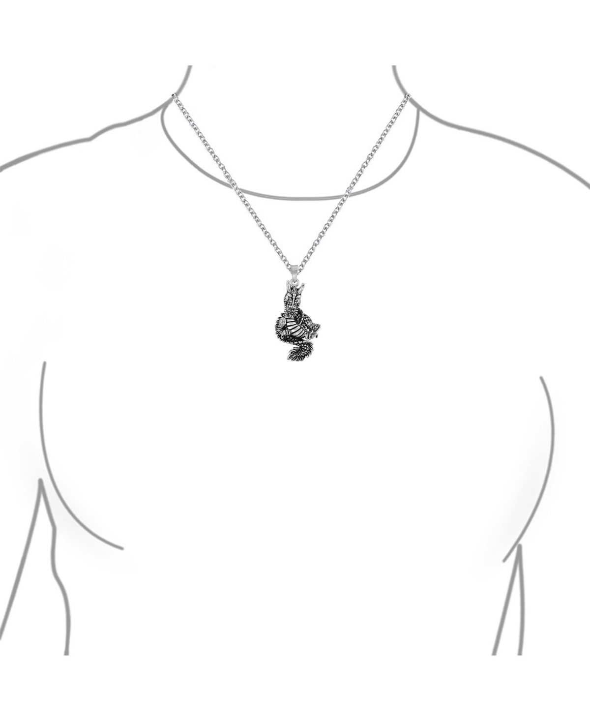 Bling Jewelry Ancient Chinese Zodiac Dragon Pendant Necklace Oxidized SterlingFor Women Asian Astrology - Silver