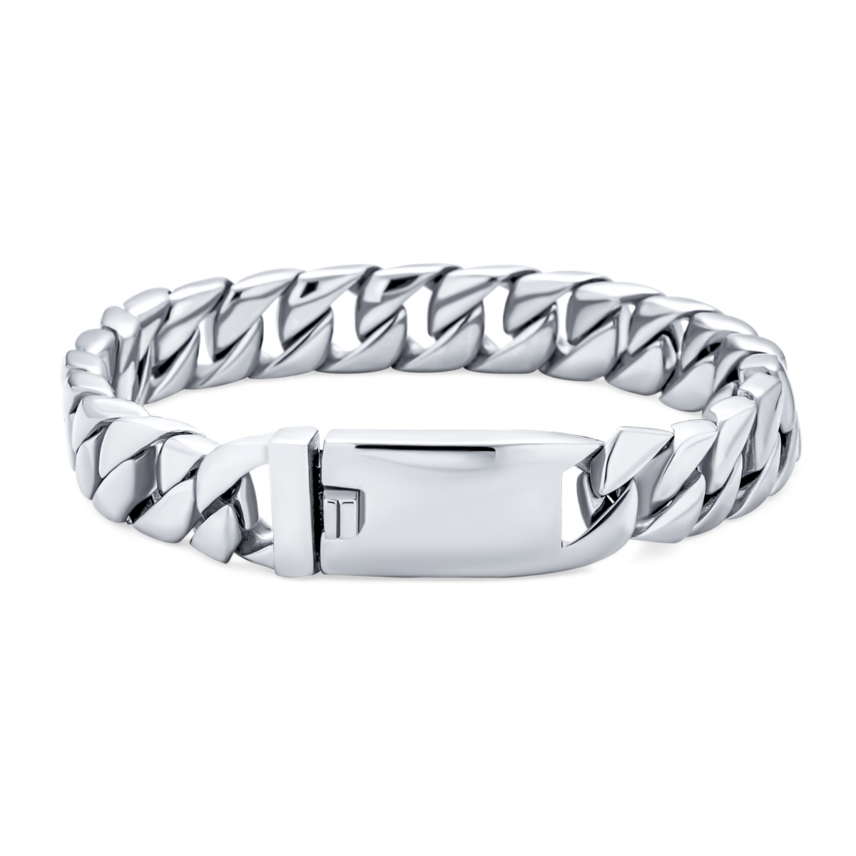 Solid Heavy Miami Curb Link Chain Bracelet Gold Plated Stainless Steel 9 Inch - Silver tone
