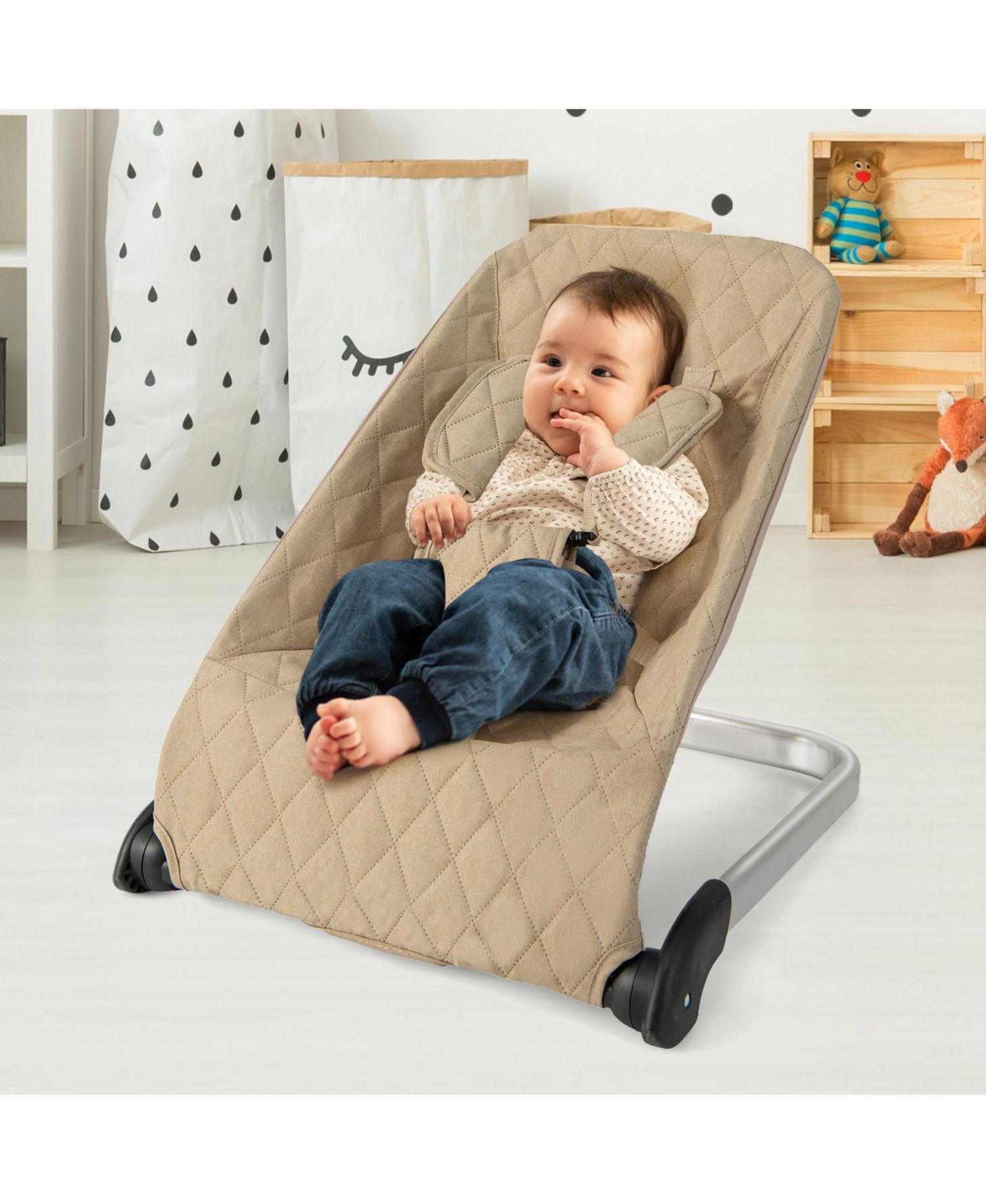 Portable Baby Bouncer Seat with Sturdy Aluminum & Metal Frame for Infants