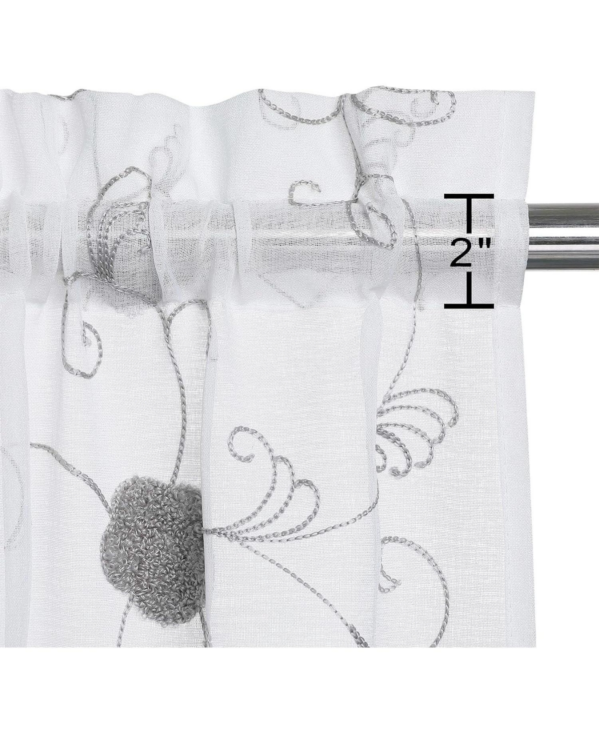 Caromio Floral Embroidered Voile Sheer Kitchen Tier Curtain Pair, 52
