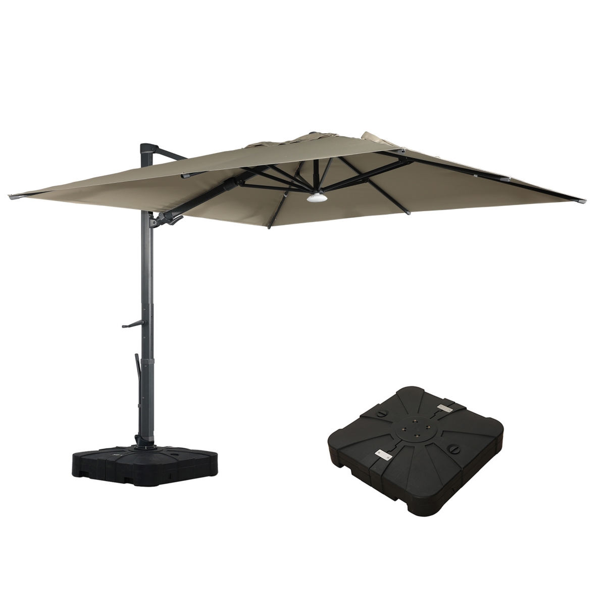 120&#x22; Square Cantilever Umbrella with Detachable Led Atmosphere Light and Bluetooth Player, w/ Weight Base Included - Navy