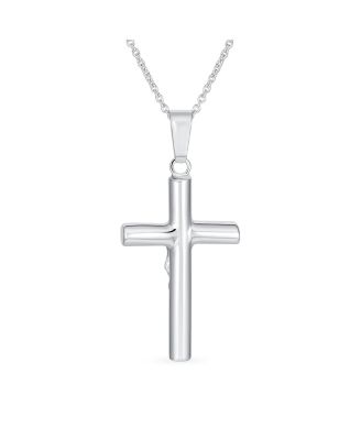 Simple Christian Catholic Religious Jewelry Large Jesus Crucifix Cross Necklace Pendant Sterling Silver 2 Inch