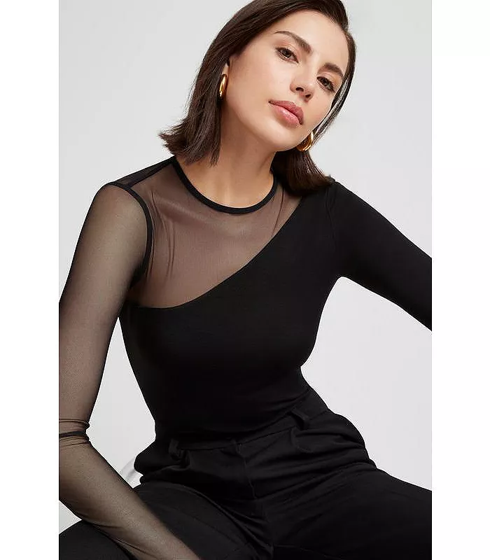 Women's Milo Asymmetric Sheer Mesh-Sleeve Jersey Top - thumbnail 2