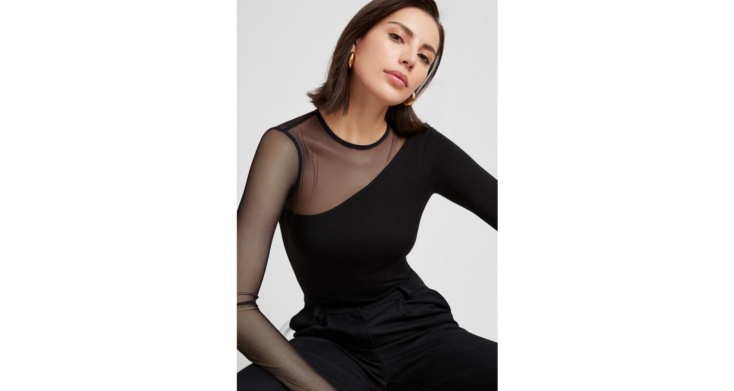 Women's Milo Asymmetric Sheer Mesh-Sleeve Jersey Top