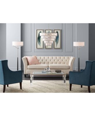 Avery Modern Shabby Chic Standing Floor Lamp 62" Tall Black Brushed Nickel Silver White Linen Fabric Drum Shade Decor for Living Room Reading House Bedroom Office