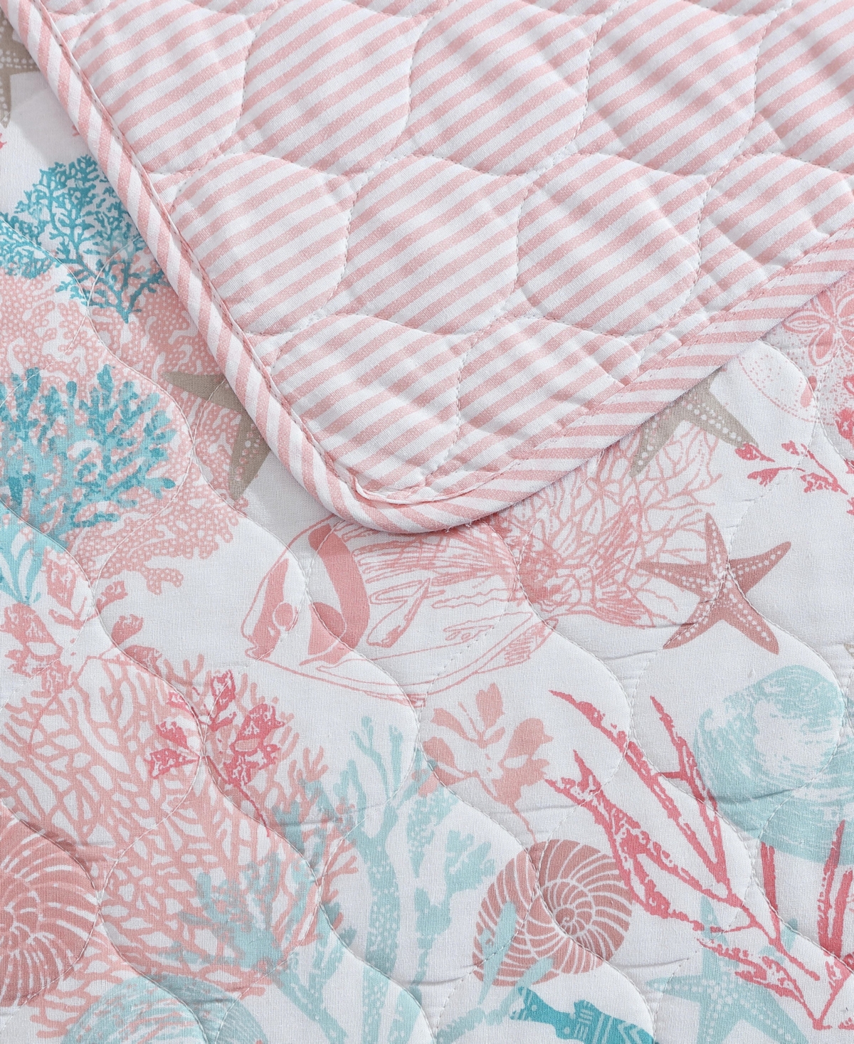 Laura Ashley Swimtime Reversible 3 Piece Quilt Set, King In White,coral,aqua