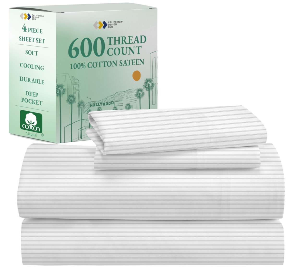 California Design Den 600 Thread Count 100% Cotton Printed Sheet Set