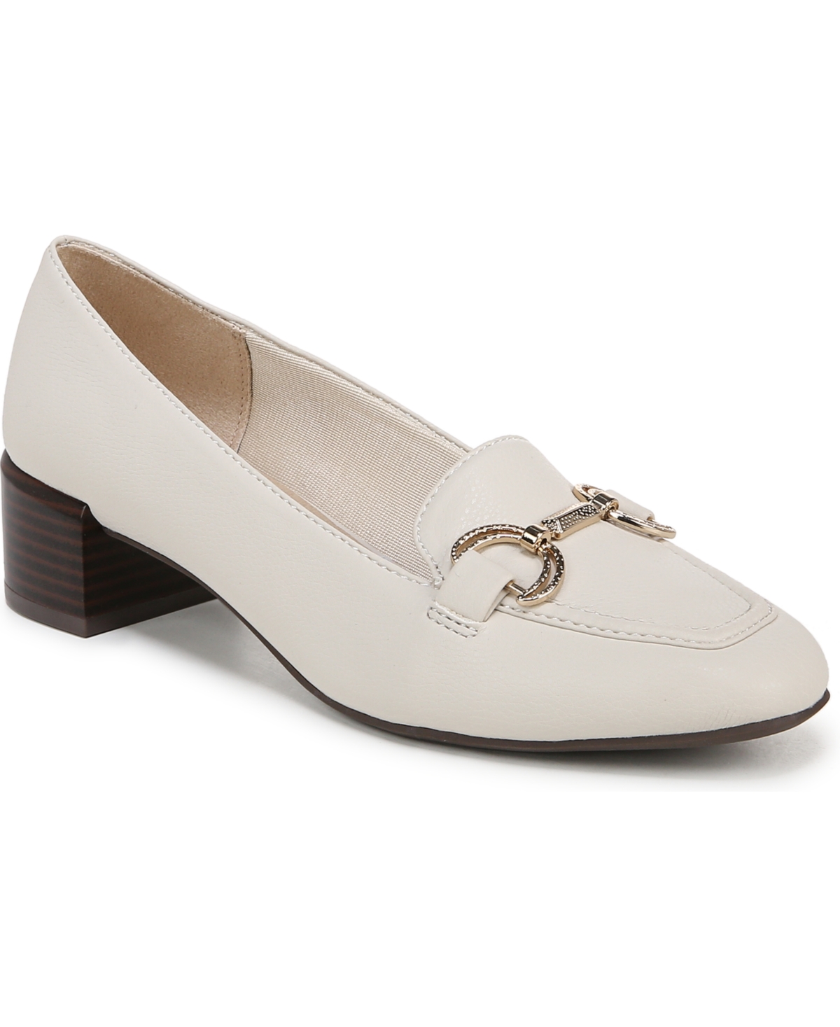Bliss Slip On Block Heel Loafers - Bone White Faux Leather