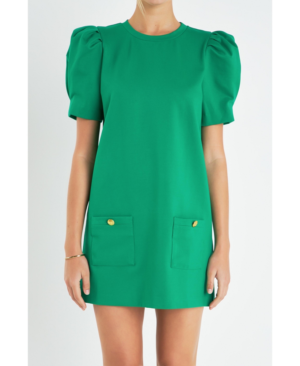 Women's Buttoned Knit Shift Dress - Kelly green