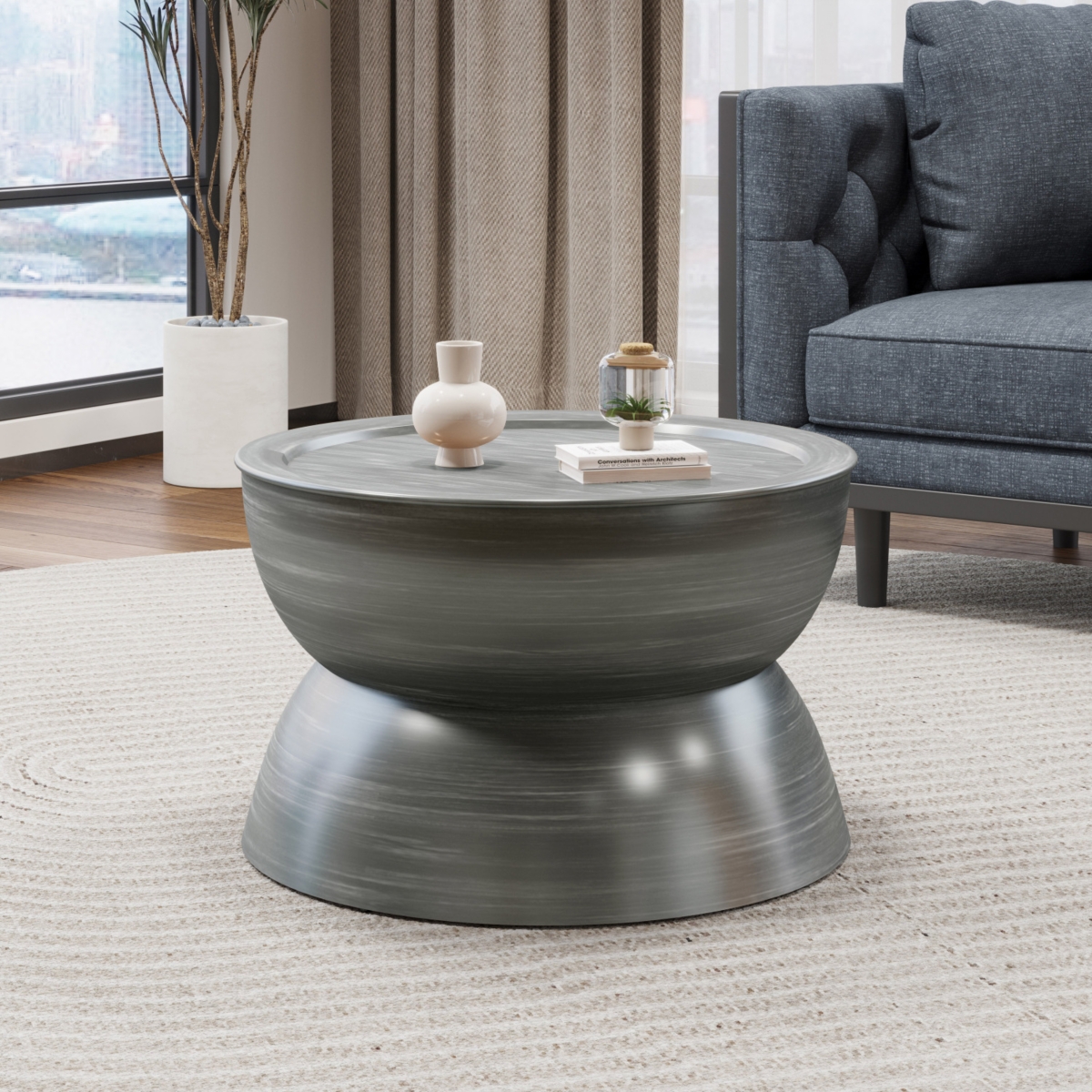 Streamdale Furniture Sparling Modern Hourglass Coffee Table in Brushed Antique Iron