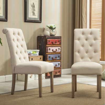 Set of 2 Solid Wood Tufted Parsons Dining Chair