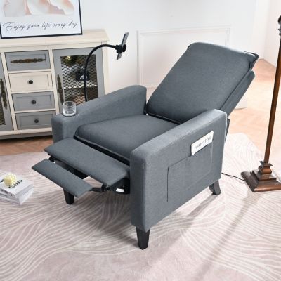 Modern Cozy Fabric Armchair with Adjustable Backrest and Storage