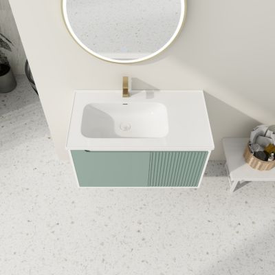 Modern Wave Plate Vanity with Soft-Closing Door, Ceramic Sink