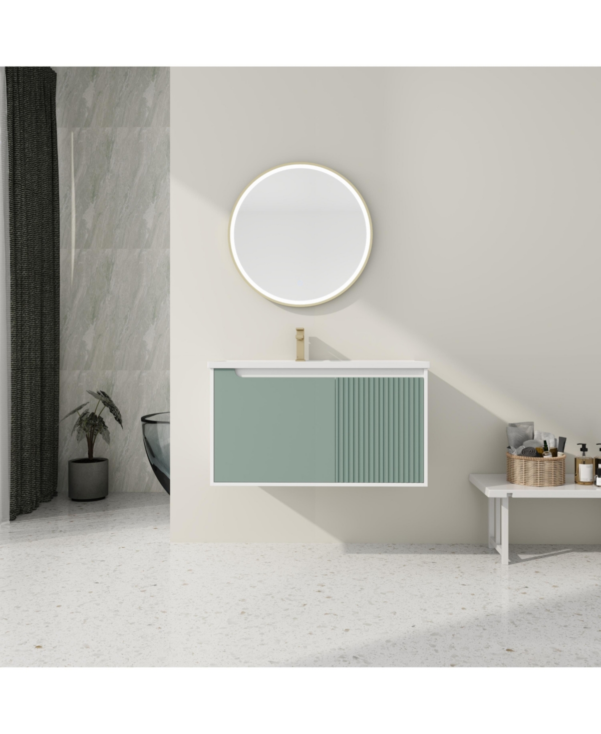 Streamdale Modern Wave Plate Vanity with Soft-Closing Door, Ceramic Sink
