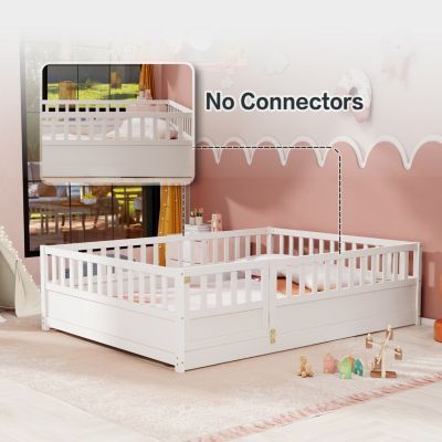 Montessori Floor Bed Frame with High Barrier and Door