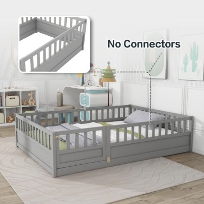 Montessori Floor Bed Frame with Door and Guardrail