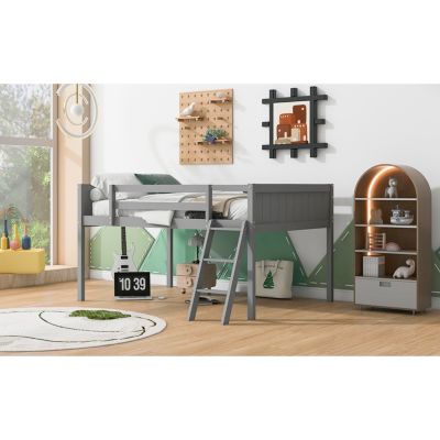 Streamdale Full Size Wood Low Loft Bed with Ladder