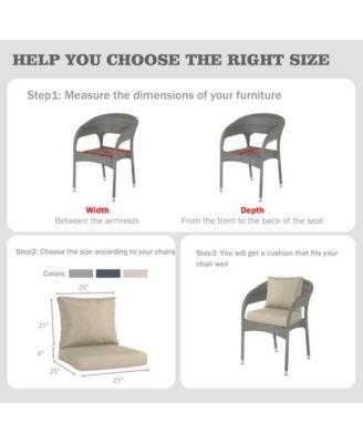 Outdoor Chair Cushions Set, 25"x25", Water Resistant Outdoor Deep Seat Cushions with Handle & Adjustable Straps.