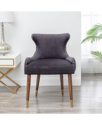 Contemporary Velvet Upholstered Nailhead Trim Accent Chair, Gray