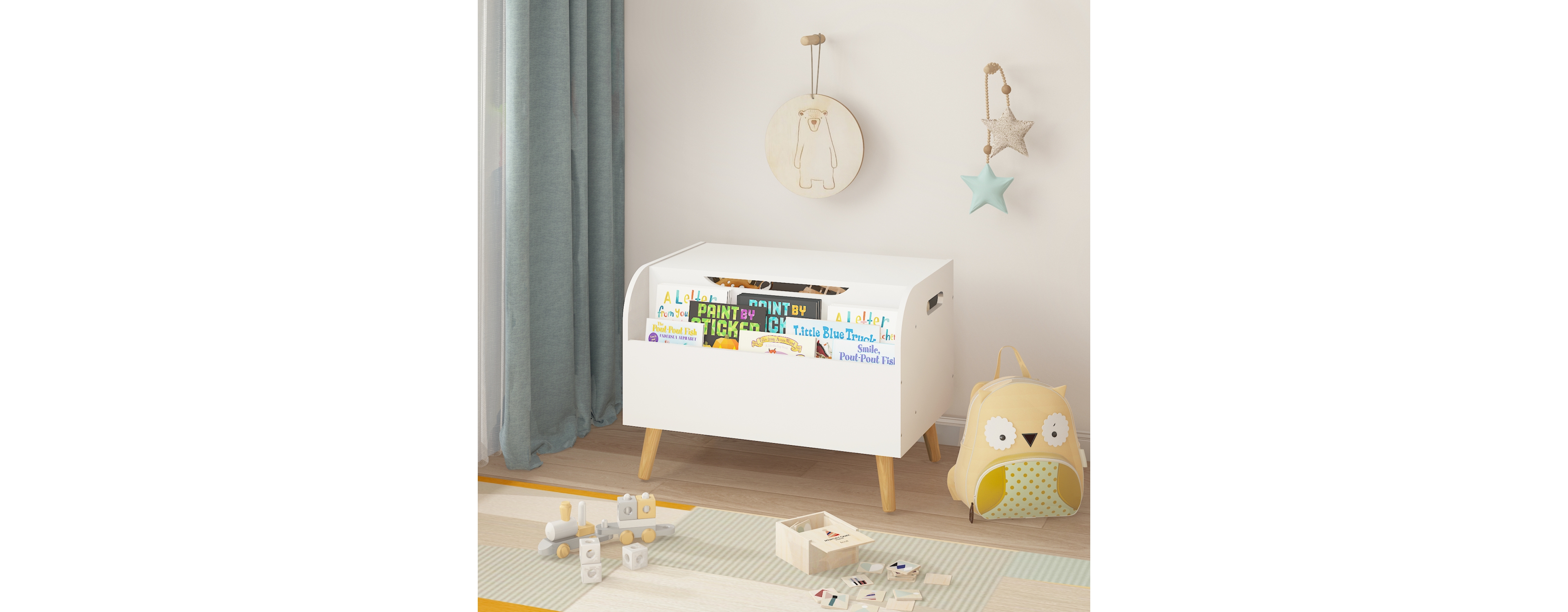 Multipurpose Toy Box with Bookshelf in White (23.62" W x 15.75" D x 17.13" H)