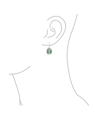 Oval Blue Lapis Lazuli Turquoise Abalone Shell Lever Back Mother Of Pearl Family Tree Of Life Dangle Earrings Sterling Silver