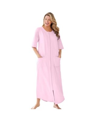 Women's Dreams and Co. Long French Terry Zip-Front Robe