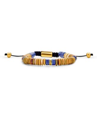 Red Carnelian Blue Turquoise Gemstone Disc Bead Bolo Bracelet Gold Plated