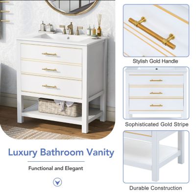Streamdale White Bathroom Vanity with Modern Open Storage and Drawers (30 Inch)