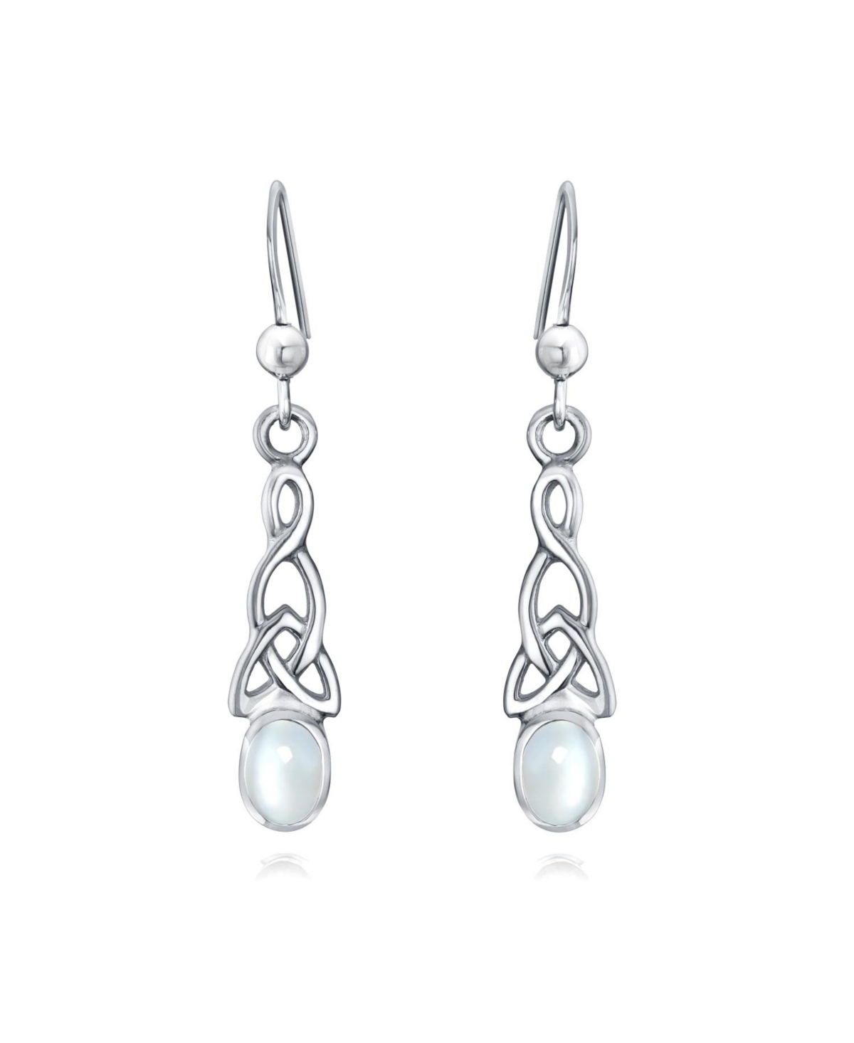 Bling Jewelry White Rainbow NaturalCeltic Irish Love Knot Work Oval Bezel Set Fish Hook Dangle Earrings Sterling Silver - Moonstone