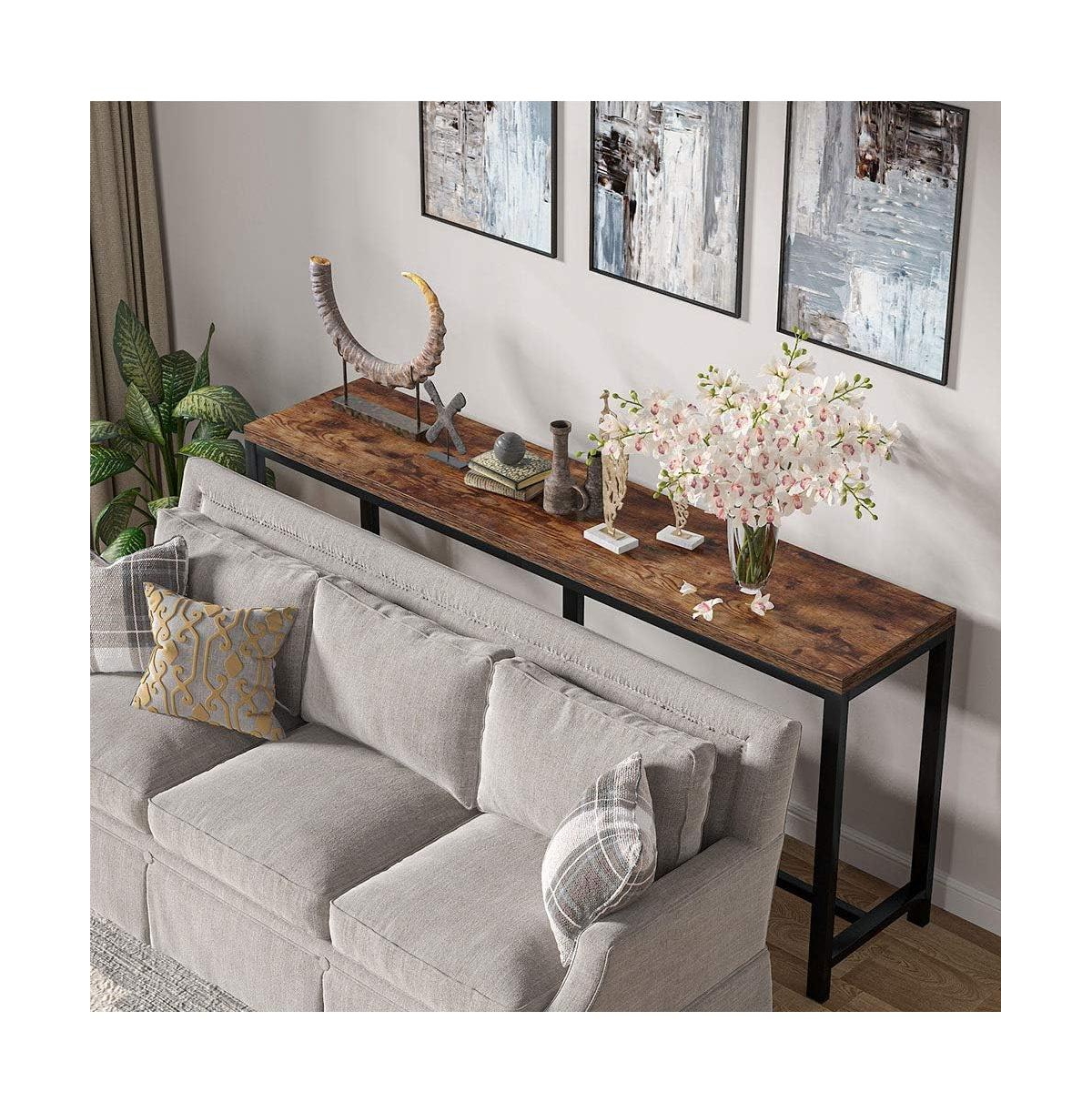 Tribesigns 70.9 inch Extra Long Sofa Table, Narrow Console Table Behind Couch, Rustic Entryway Table Industrial Skinny Hallway Table for Living Room