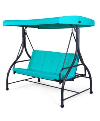Converting Outdoor Swing Canopy Hammock 3 Seats Patio Deck Furniture Turquoise