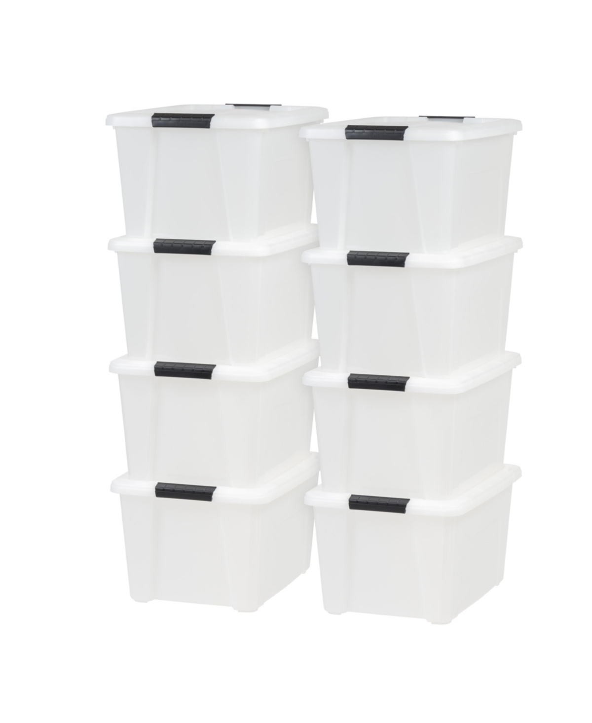 Usa 8 Pack 33 Quart Stackable Plastic Storage Bins with Lids and Latching Buckles, Pearl, Containers with Lids and Latches - White