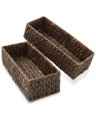Set of 2 Woven Seagrass Bathroom Storage Baskets, 16" W x 6.75" D x 4.25" H for Toilet Paper, Tissue, Shelving
