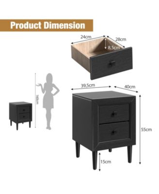 Multipurpose Retro Bedside Nightstand with 2 Drawers