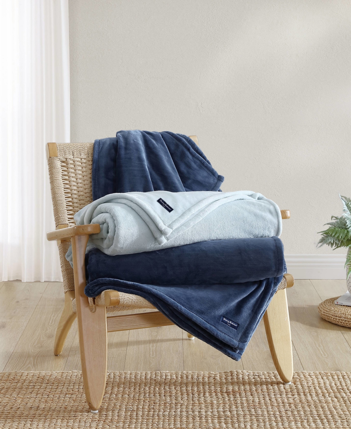 Tommy Bahama Home Solid Ultra Soft Plush Blankets In Blue Sea