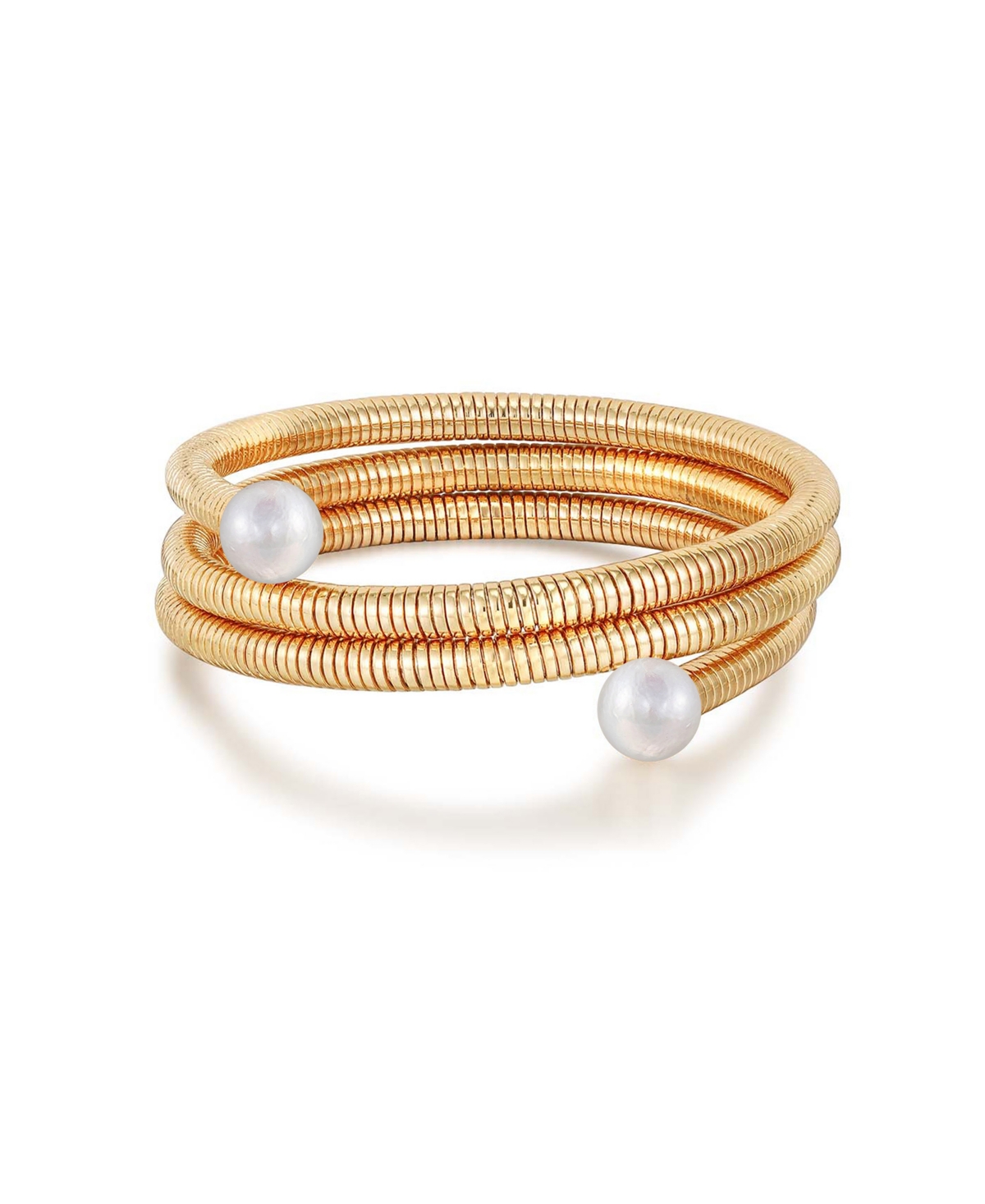 Cultivated Pearl Spring Band Flex 18k Gold Plated Cuff Bracelet - White